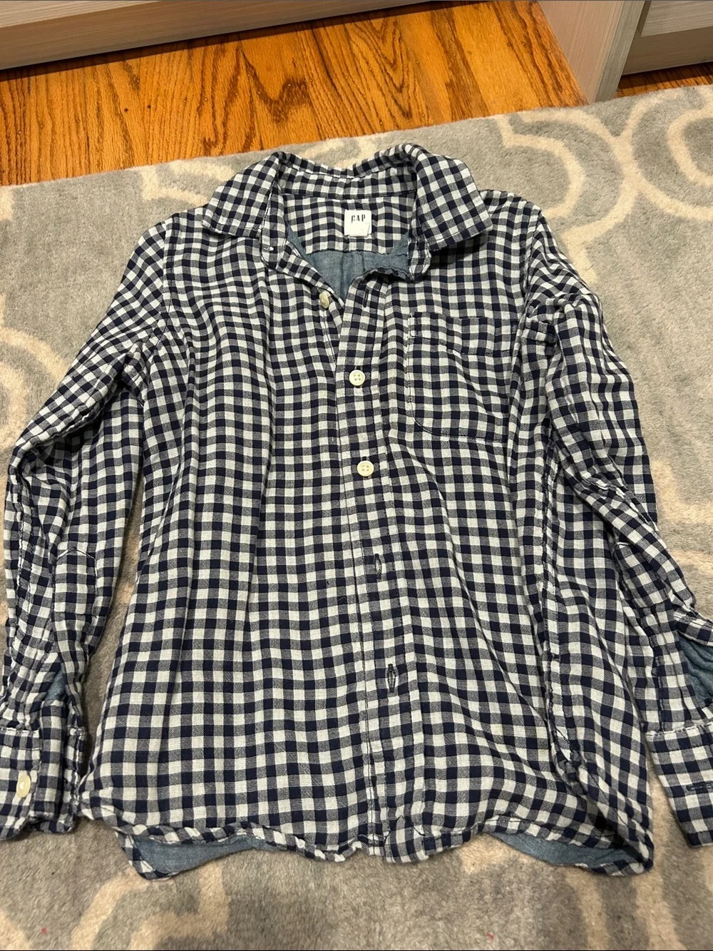 GAP Boys Navy and White Gingham Button-Down Shirt